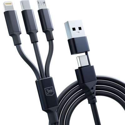 Mocny kabel do ładowania 3mk 3w1 USB-A/ USB-C do MicroUSB, Lightning USB-C