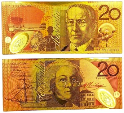 20 DOLARÓW AUSTRALIJSKICH Banknot Pozłacany