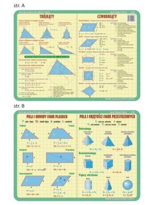 FIGURY GEOMETRYCZNE PODKŁADKA Szkolna EDUKACYJNA PLANSZA Naukowa MATEMATYKA