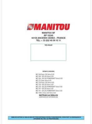 Instrukcja obsługi Ładowarka teleskopowa Manitou MLT 634 731 735 741 1035