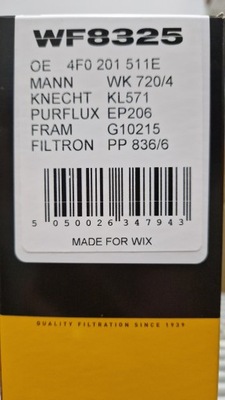 WIX WF8325 KAIP MANN-FILTER WK 720/4 FILTRAS DEGALŲ FILTRON PP836/6 