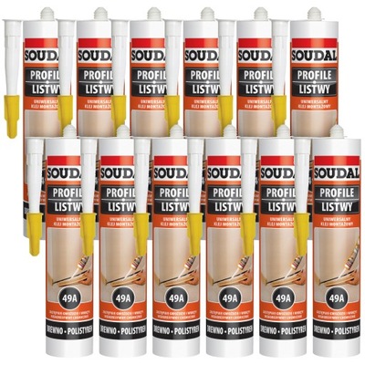 12x SOUDAL UNIWERSALNY KLEJ montażowy 49A do listew drewna płytek 280ml