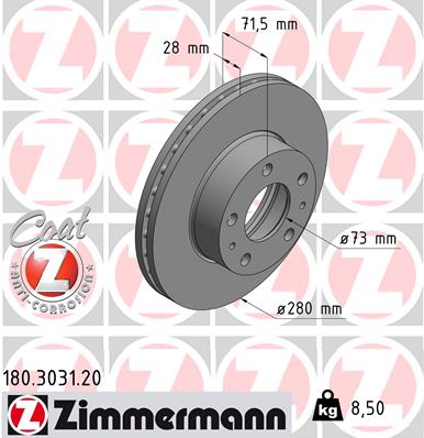 ZIMMERMANN 180.3031.20 ДИСК ТОРМОЗНОЙ