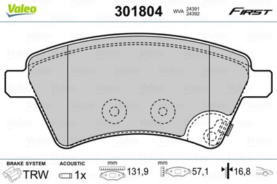 VALEO 301804 VALEO КОЛОДКИ HAM. FIRST