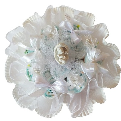 Bukiet z 10 pampersów pieluszek Chrzest figurka