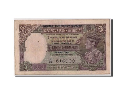 Banknot, Birma, 5 Rupees, undated (1945), KM:26b,