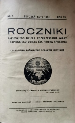 Roczniki papieskiego dzieła rozkrzewiania wiary 1931