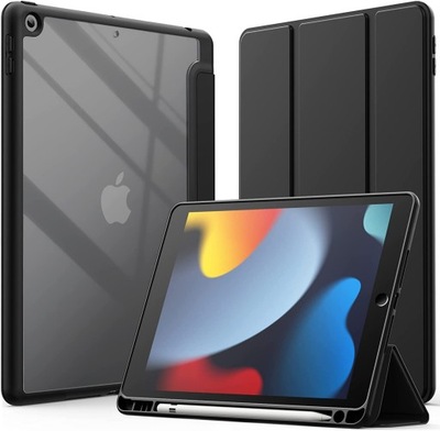 JETech iPad 10.2'' 7 8 9 Etui pancerne Pencil czarno przeźroczyste stojak