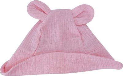 Muślinowy kapelusz niemowlęcy z uszkami 0-6 msc.