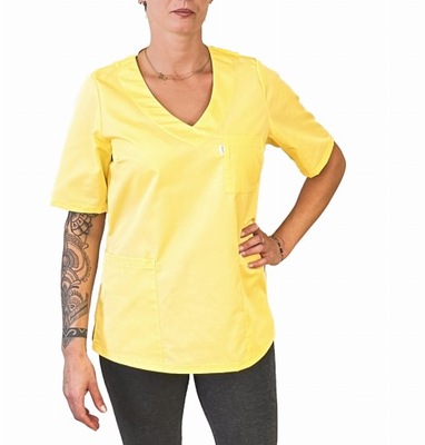 Bluza medyczna przez głowę tkanina certyfikat 3 kieszenie żółta 2XL