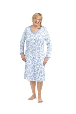 Koszula damska M długi rękaw długa bawełna dla babci mamy niebieska