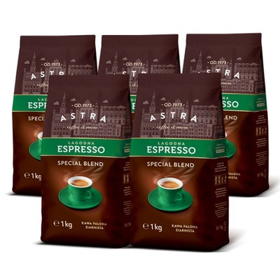 Zestaw 5x Kawa Astra Łagodna Espresso ziarnista 1kg