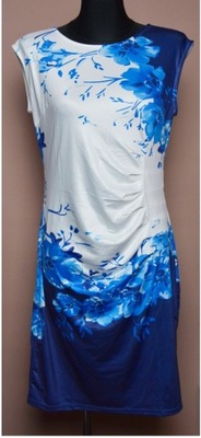 Sukienka z motywem kwiatowym XL niebieska