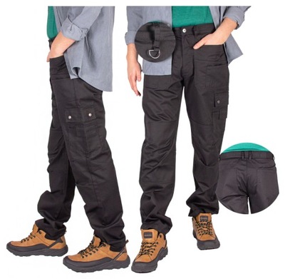 spodnie bojówki MĘSKIE czarne z kieszeniami 36 L