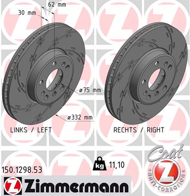 ZIMMERMANN BLACK Z BMW X3 E83 332MM ДИСКИ ТОРМОЗНЫЕ ПЕРЕД 150.1298.53