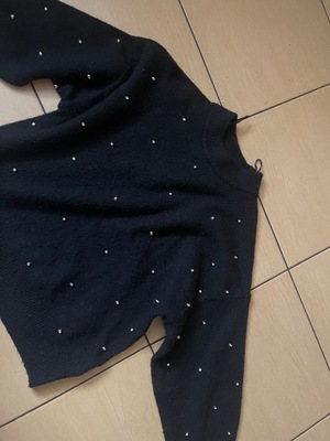 Sweterek sweter czarny H&M perły cyrkonie s
