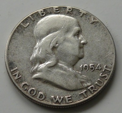 USA - 1/2 DOLARA HALF DOLLAR 1954 r. FRANKLIN - SREBRO Ag