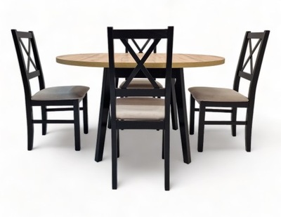 zestaw 4 krzesła i okrągły stół rozkładany welur