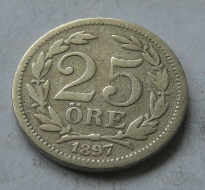 SZWECJA - OSKAR II - 25 ORE 1897 r.- srebro Ag
