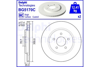 DELPHI ДИСКИ ТОРМОЗНЫЕ ТОРМОЗНЫЕ 2 ШТУКИ. FORD USA MUSTANG