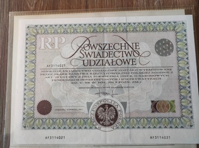 POWSZECHNE ŚWIADECTWO UDZIAŁOWE AF 3114021