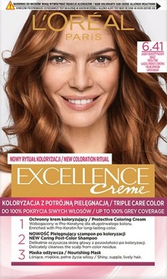 Loreal Excellence Farba do włosów 6.41 Jasny bursztynowy brąz