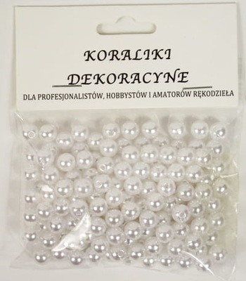 KORALIKI plastikowe PEREŁKI dekoracyjne BIAŁE 8 mm