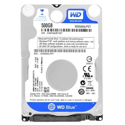 Dysk WD 500Gb WD5000LPVT 5,4K Sata II 2,5'' Blue