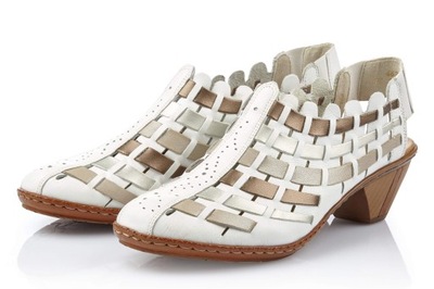 RIEKER skórzane białe sandały, buty damskie 46778