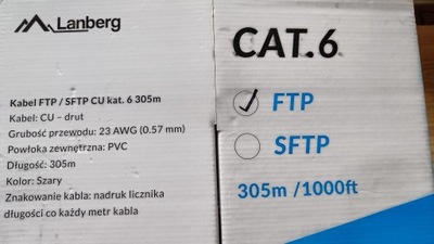 KABEL PRZEWÓD LAN SIECIOWY ETHERNET KAT.6 CAT.6 FTP 193M LANBERG