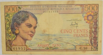7.Madagaskar, 500 Franków 1966 rzadki, St.3/3+