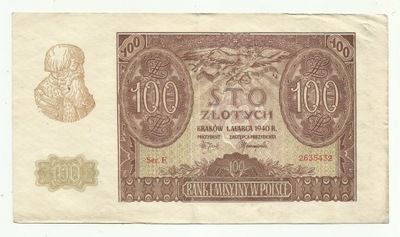 100 złotych 1940 seria E ładne