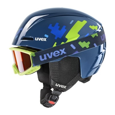 Dziecięcy kask narciarski z goglami Uvex Viti Set blue puzzle 51-55 cm