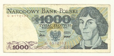 1000 złotych 1975 seria jednoliterowa G z obiegu