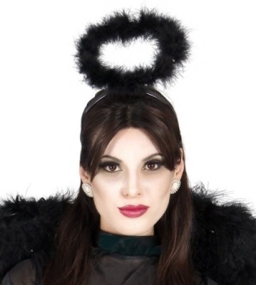 OPASKA Z PIÓRAMI AUREOLA CZARNY ANIOŁ HALLOWEEN
