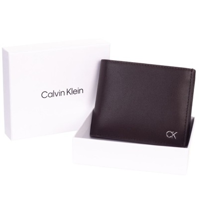 CALVIN KLEIN BEZPIECZNY PORTFEL MĘSKI METAL CK BIFOLD 5CC W/COIN BRĄZOWY