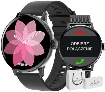 Smartwatch Damski Giewont GW330-3 Czarny-Czarny Pasek Silikonowy + Czarna B