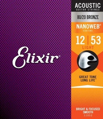 Elixir NanoWeb 80/20 Bronze 12-53 (11052) struny do gitary akustycznej