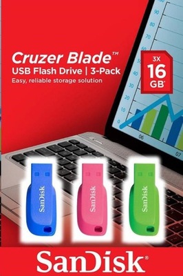 SANDISK CRUZER BLADE 16 GB PENDRIVE USB 2.0 3-PACK