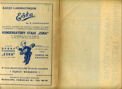 Reklama prasowa z lat 30 uw -KONDENSATORA STAŁEGO "ESKA"