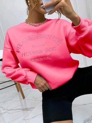 BLUZA DAMSKA DRESOWA neon róż OVERSIZE