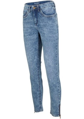 OBCISŁE JEANSY SKINNY ZE STRETCHEM I ZAMKAMI 40