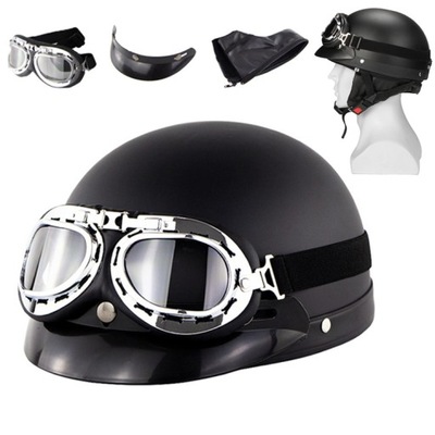 CASCO PARA MOTOCICLETA ORZESZEK HELM CASCO PARA SKUTERA RETRO NEGRO GAFAS  