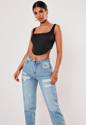 MISSGUIDED CZARNY SATYNOWY GORSETOWY TOP (36)