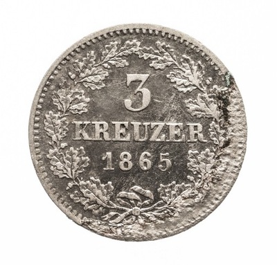 Niemcy, Bawaria, 3 krajcary 1865 rok, srebro