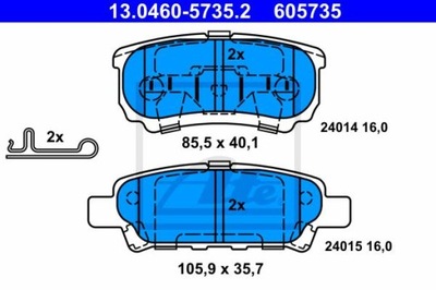 ATE 13.0460-5735.2 КОЛОДКИ ГАЛЬМІВНІ ЗАД MITSUBISHI OUTLANDER/LANCER 03-