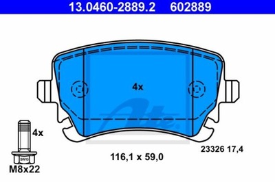 ATE 13.0460-2889.2 ZAPATAS DE FRENADO PARTE TRASERA VW A4/A6/A8/T5 SIN SENSOR  