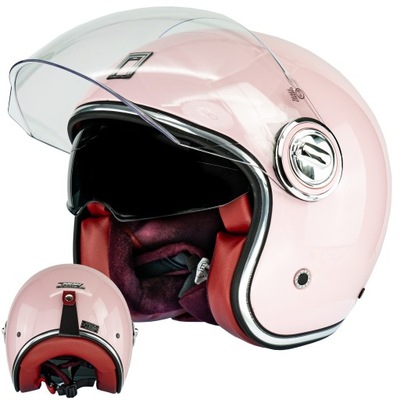 ELEGANCKI NEO-RETRO COLOR ROSA PASTEL CASCO PARA MOTOCICLETA SCOOTER PREMIUM NOX XS  