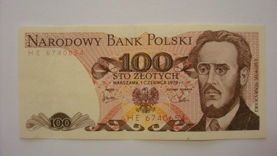 Banknot 100 zł 1979 rok - seria HE stan 1-