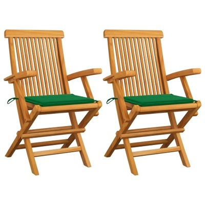 Krzesła ogrodowe z zielonymi poduszkami, 2 szt., d